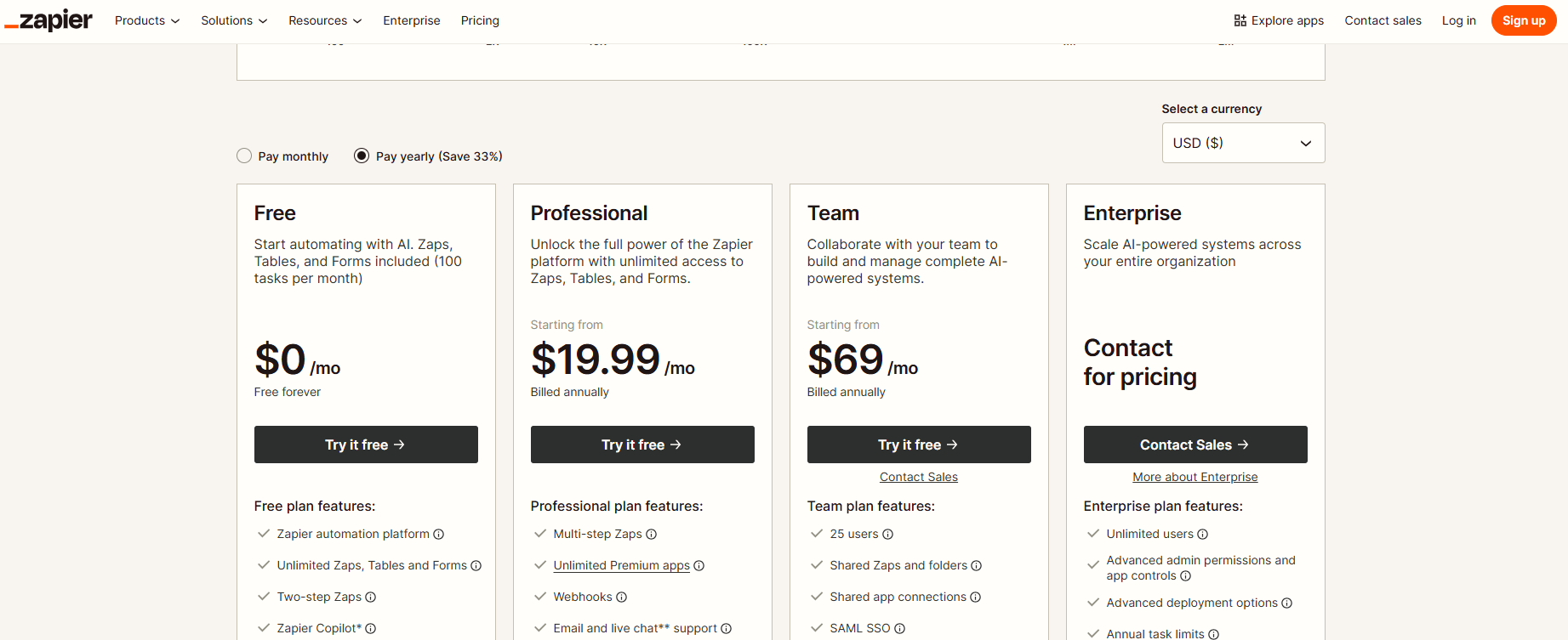 Zapier Team tier workflow automation pricing